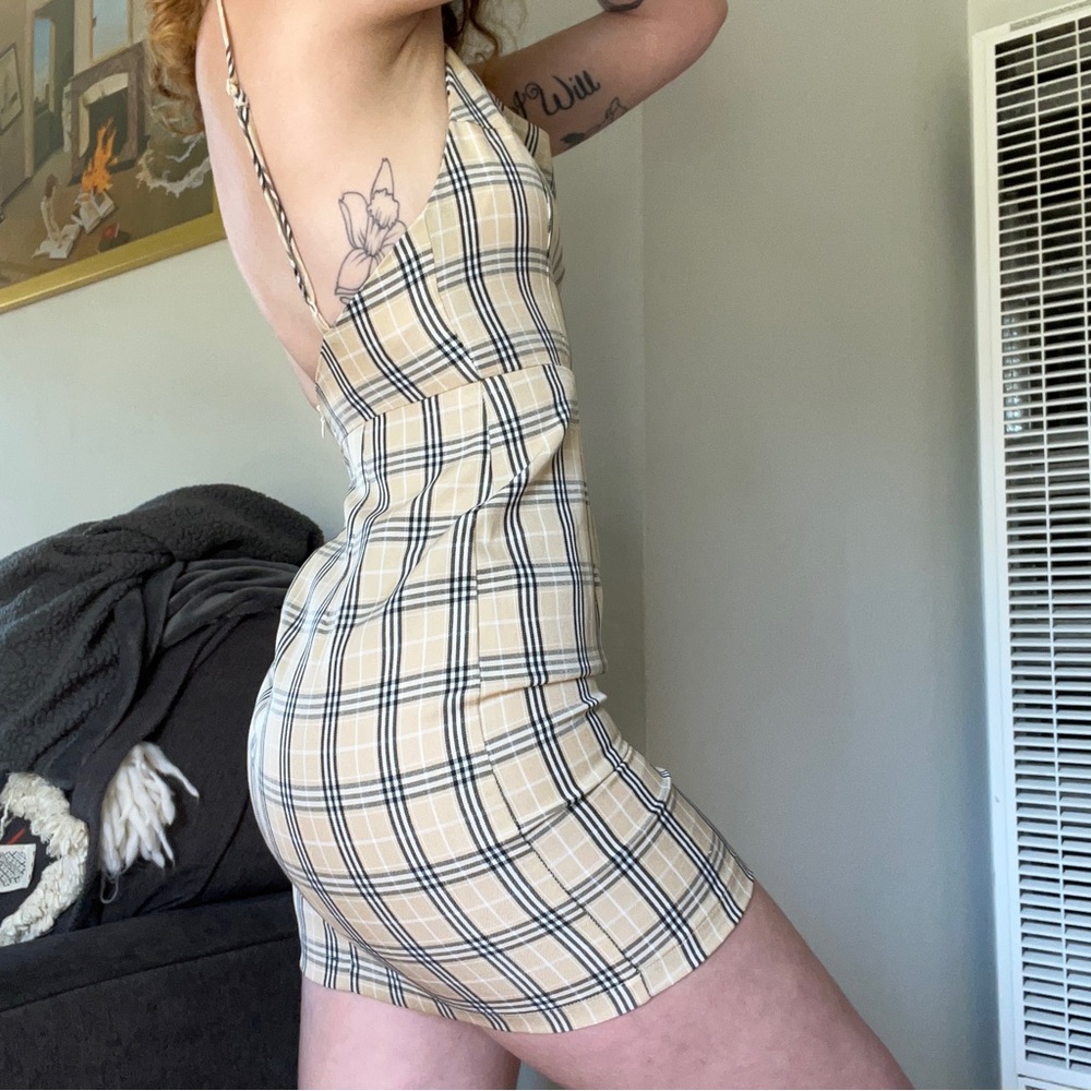 Lioness plaid high neck mini dress